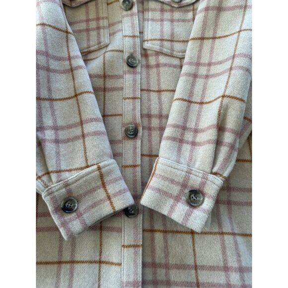 Anthropologie & Other Stories Oversized Shirt Jacket Plaid Cream Pink Size 4 - Picture 6 of 9